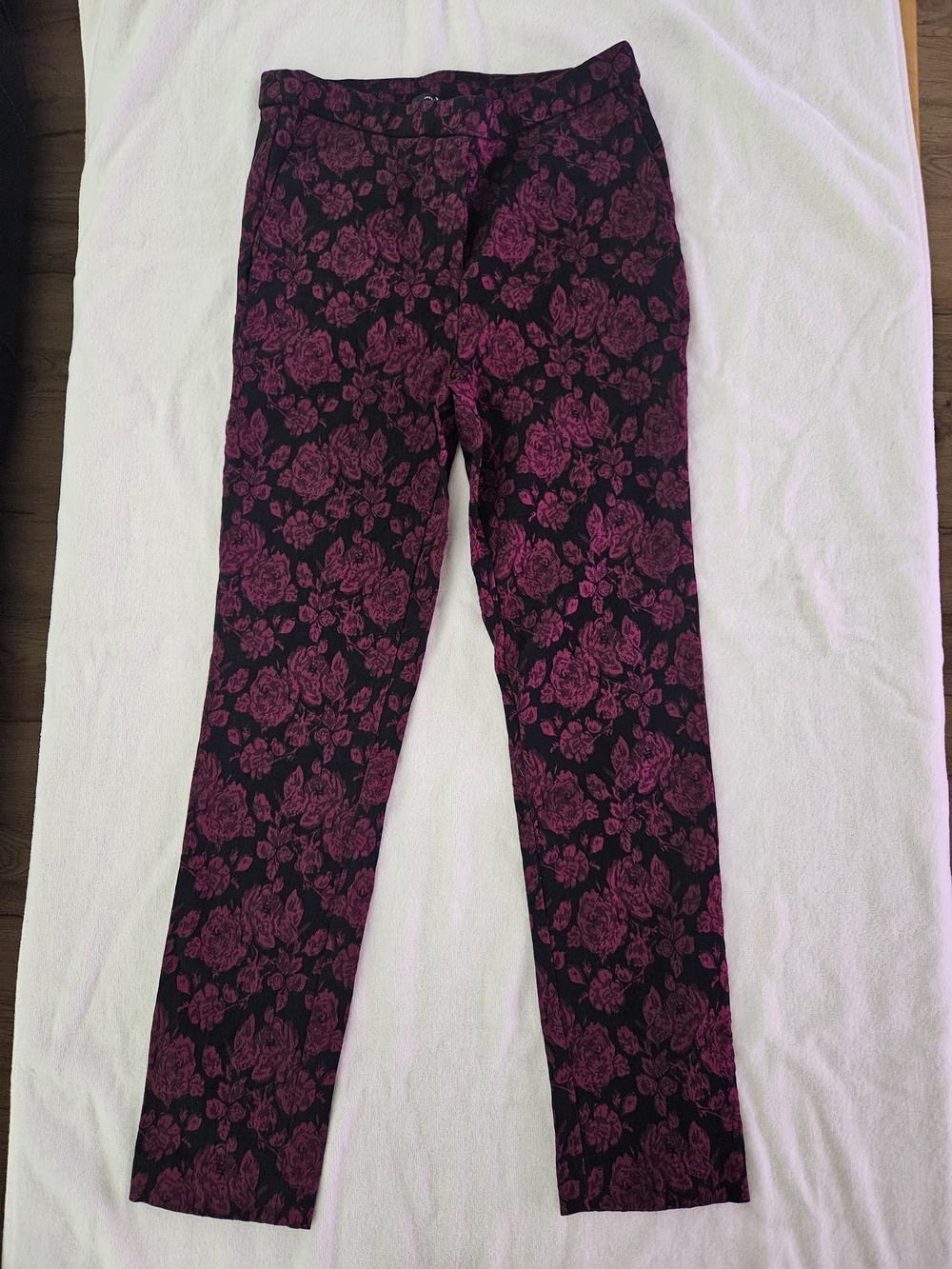 Jules & Leopold Burgundy Black Floral Rose Print Slim Dress Pants Size S/P